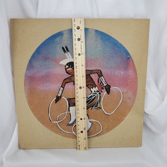 Native American Hoop Dancer Sand Art Painting On Wood Particle Board unsigned - Picture 10 of 10